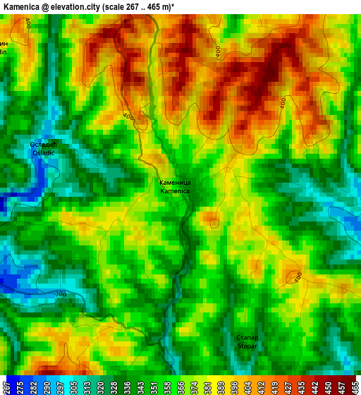Kamenica elevation map