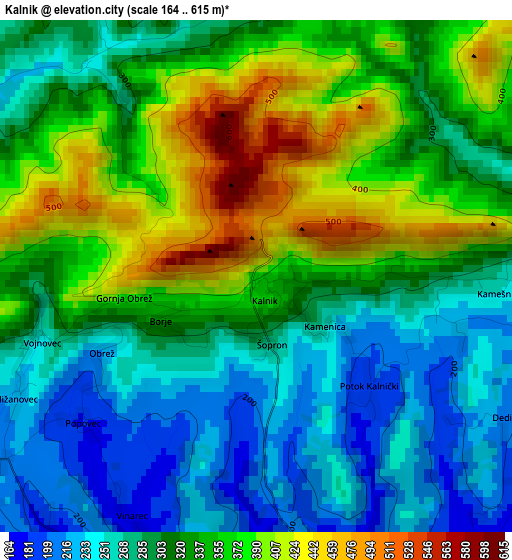 Kalnik elevation map