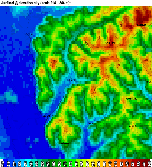 Juršinci elevation map