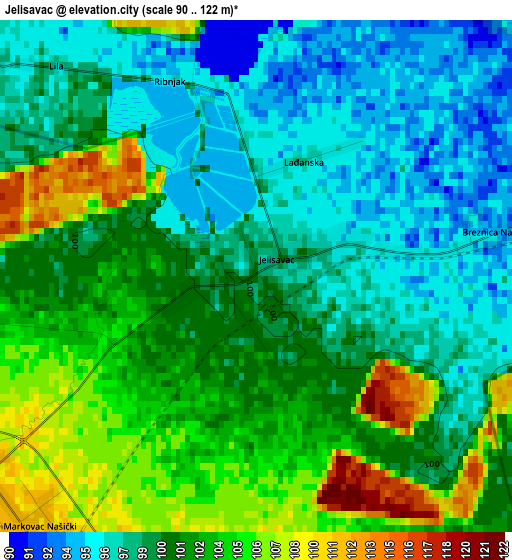 Jelisavac elevation map