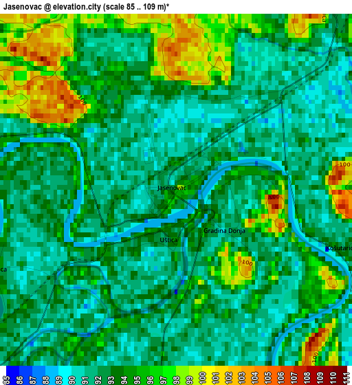 Jasenovac elevation map