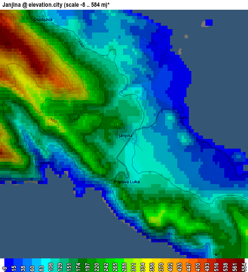 Janjina elevation map