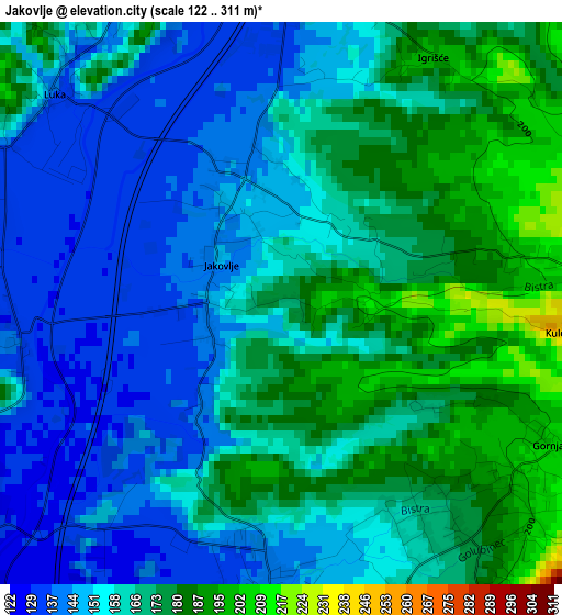 Jakovlje elevation map