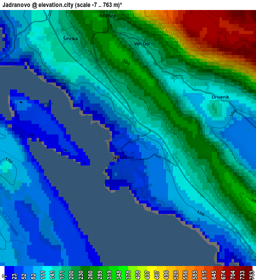 Jadranovo elevation map