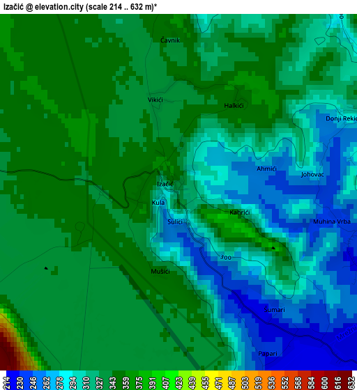 Izačić elevation map