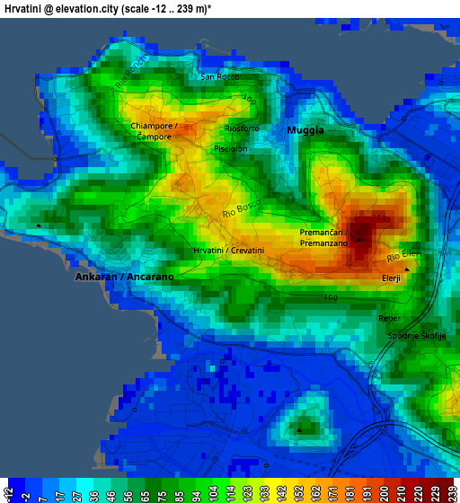 Hrvatini elevation map