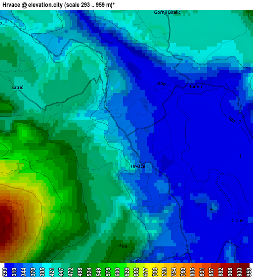 Hrvace elevation map