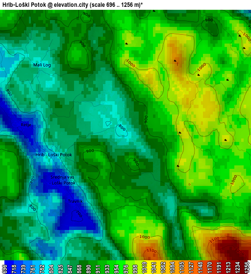 Hrib-Loški Potok elevation map