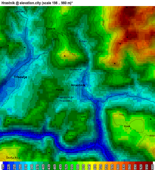 Hrastnik elevation map