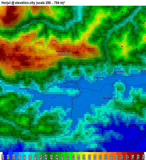 Horjul elevation map