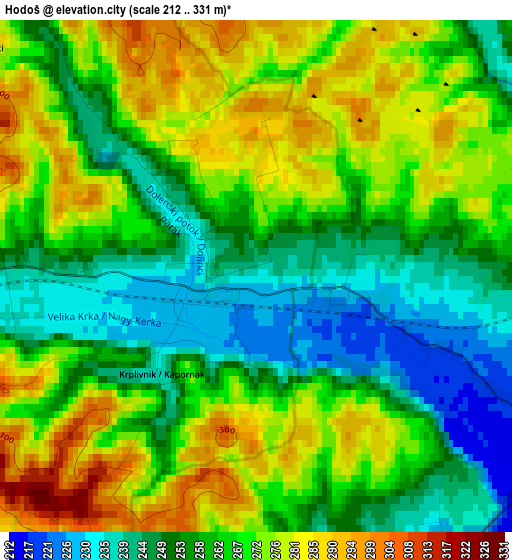 Hodoš elevation map