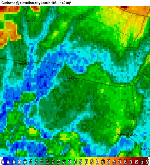 Gudovac elevation map