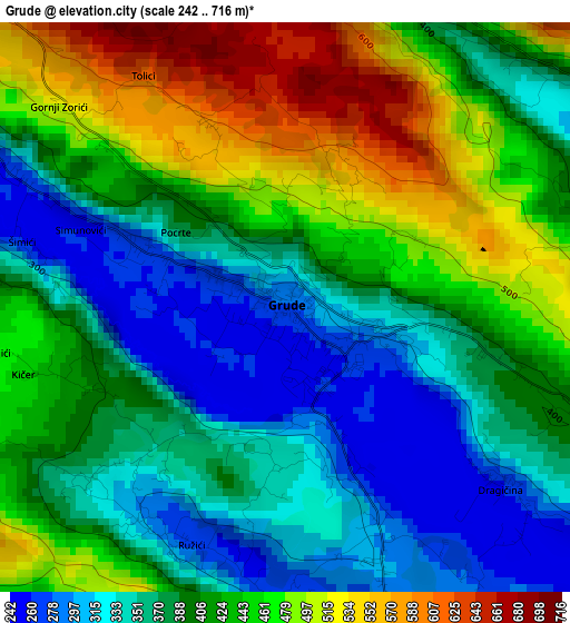 Grude elevation map