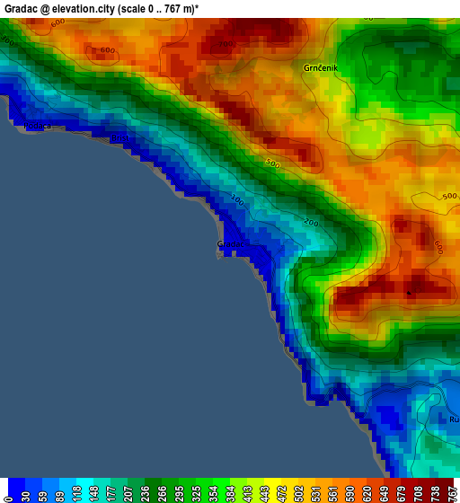 Gradac elevation map