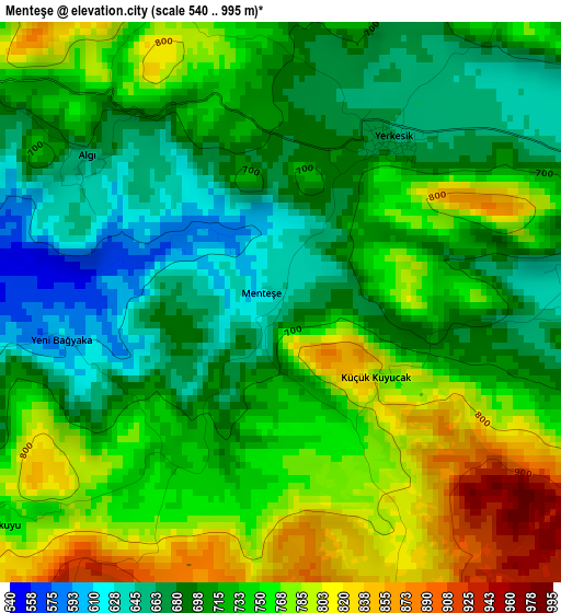 Menteşe elevation map