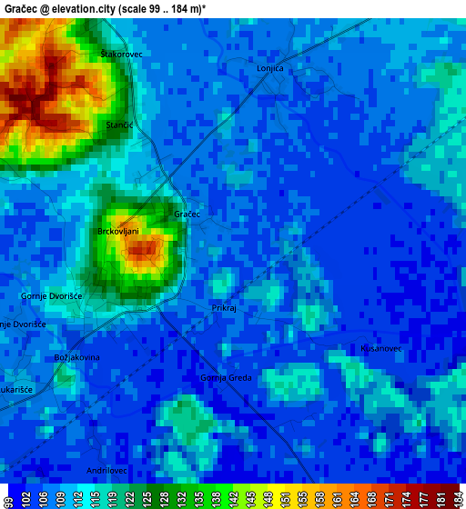 Gračec elevation map
