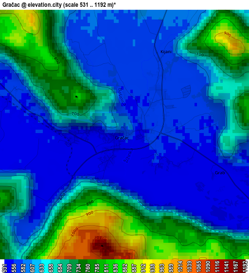 Gračac elevation map