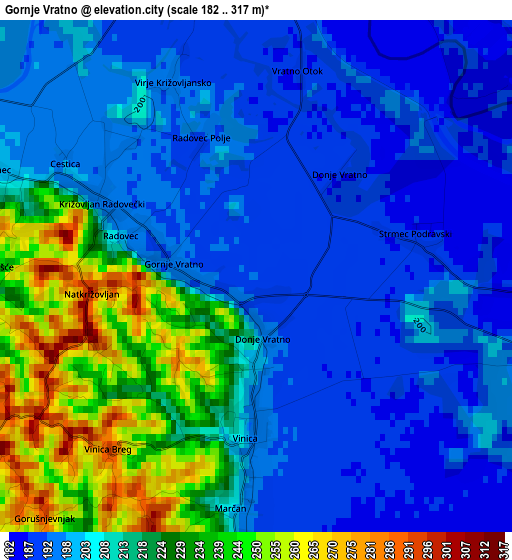 Gornje Vratno elevation map