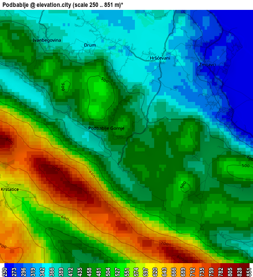 Podbablje elevation map