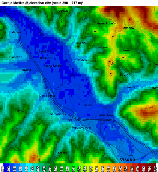 Gornje Moštre elevation map