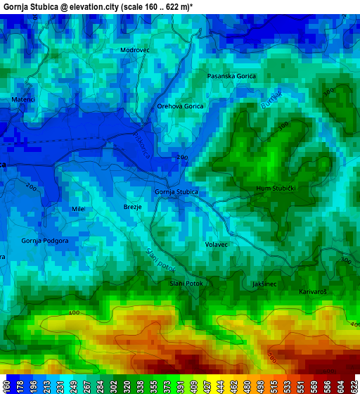 Gornja Stubica elevation map