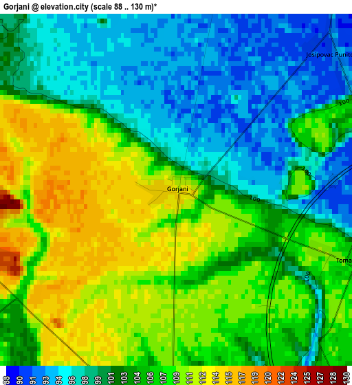 Gorjani elevation map