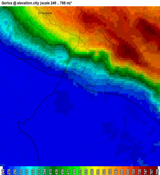 Gorica elevation map