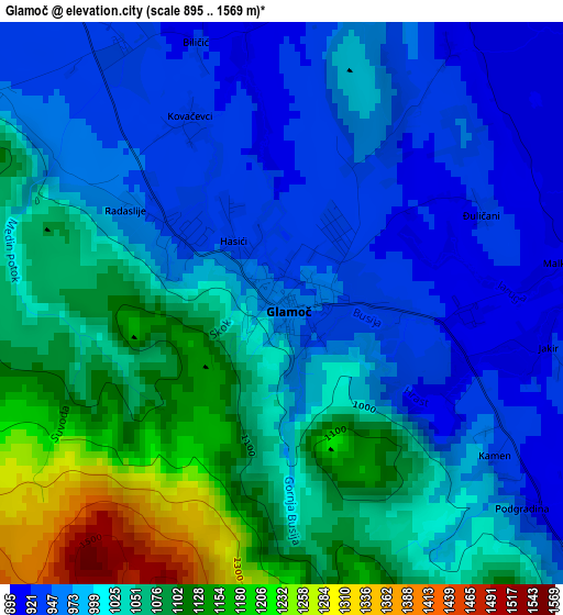 Glamoč elevation map