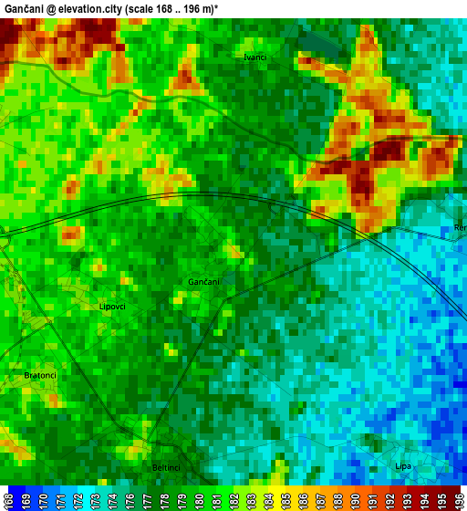 Gančani elevation map