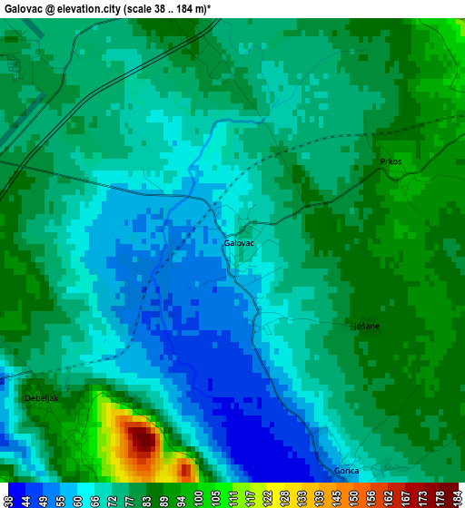 Galovac elevation map