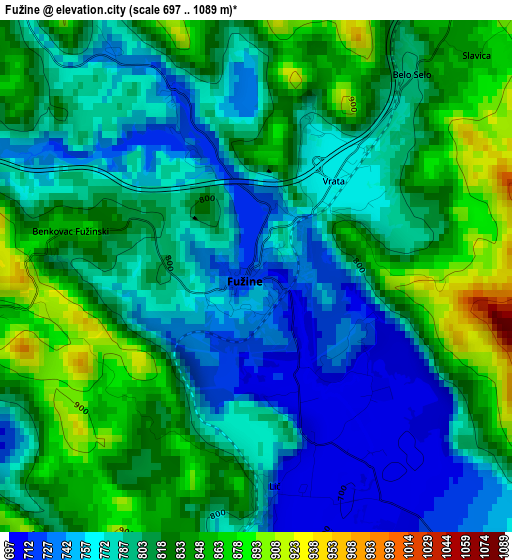 Fužine elevation map