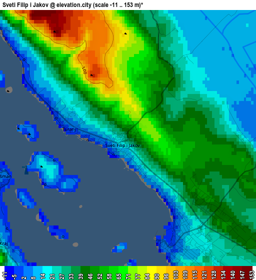 Sveti Filip i Jakov elevation map