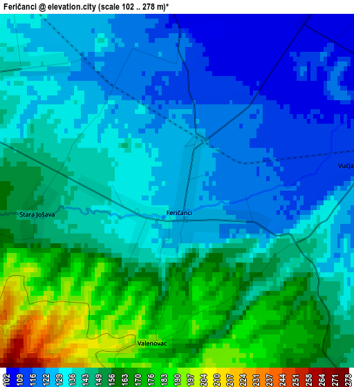 Feričanci elevation map