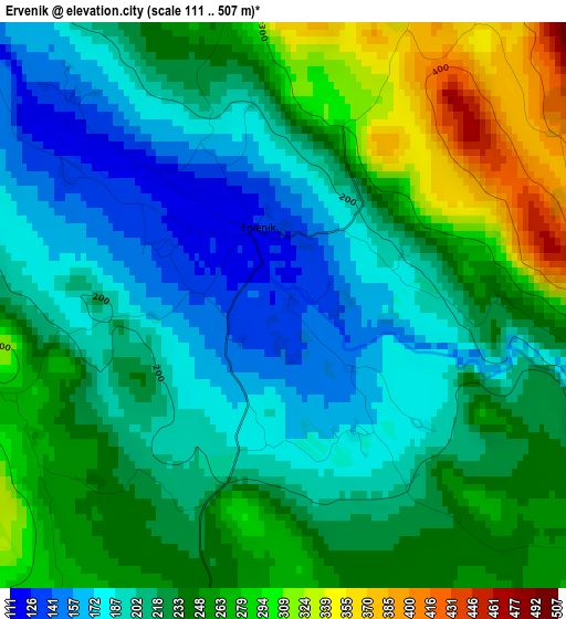 Ervenik elevation map