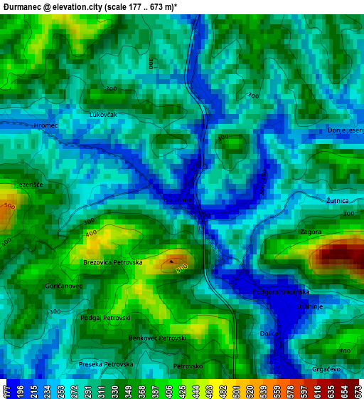 Ðurmanec elevation map