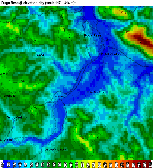 Duga Resa elevation map