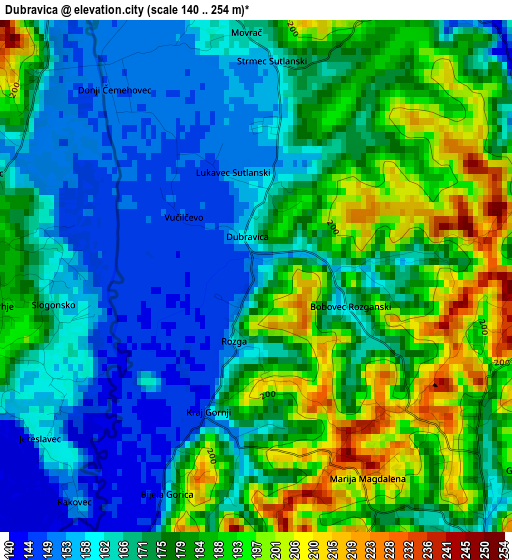 Dubravica elevation map