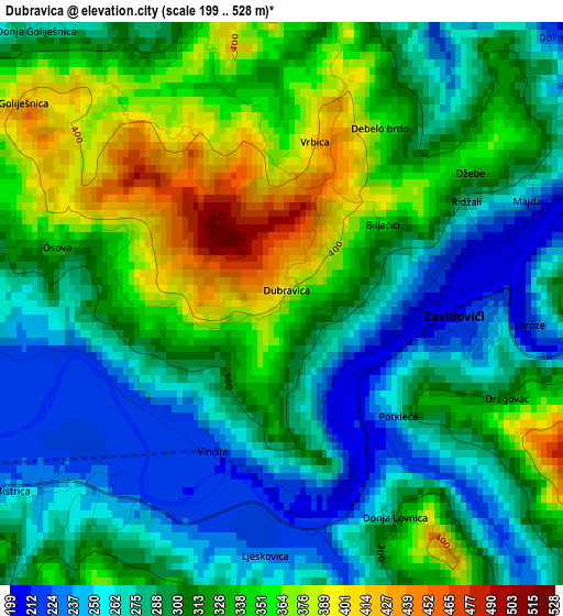 Dubravica elevation map