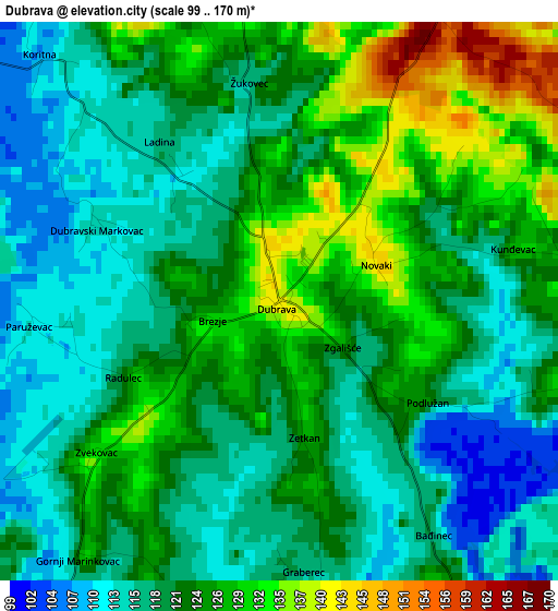 Dubrava elevation map