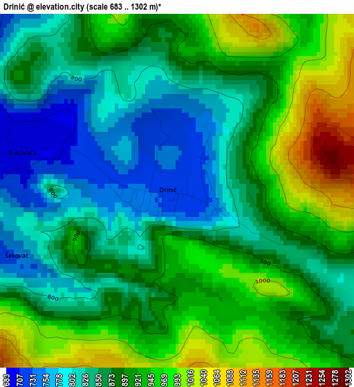 Drinić elevation map