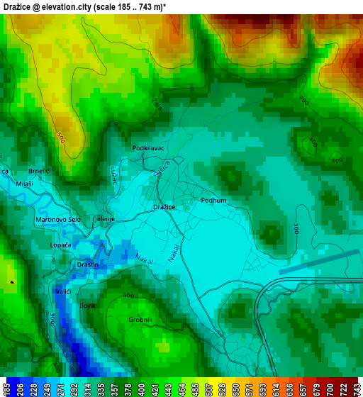 Dražice elevation map