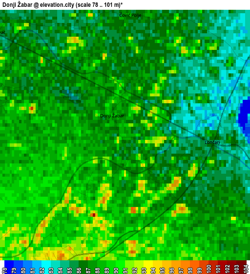 Donji Žabar elevation map