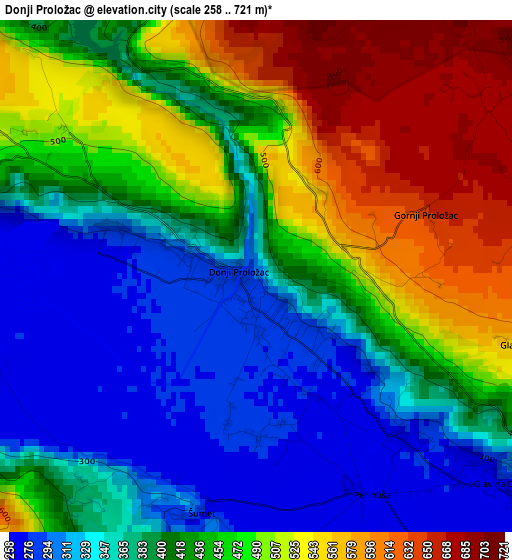 Donji Proložac elevation map