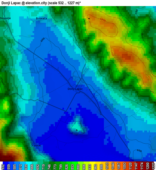 Donji Lapac elevation map