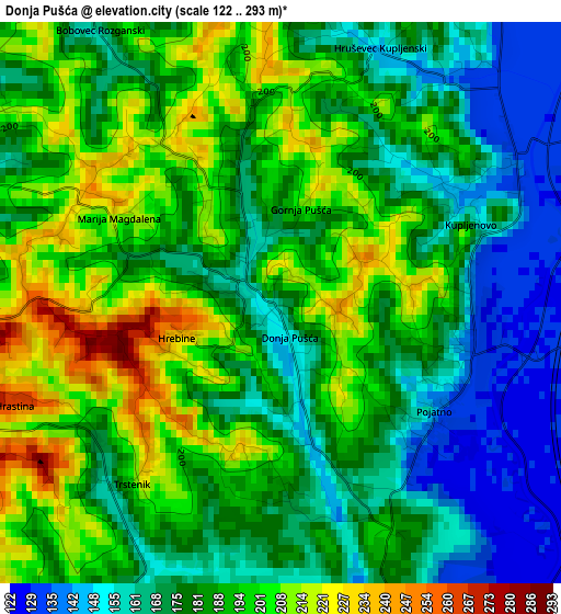 Donja Pušća elevation map