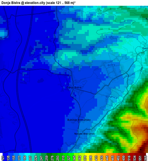 Donja Bistra elevation map