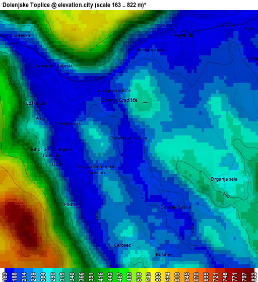 Dolenjske Toplice elevation map