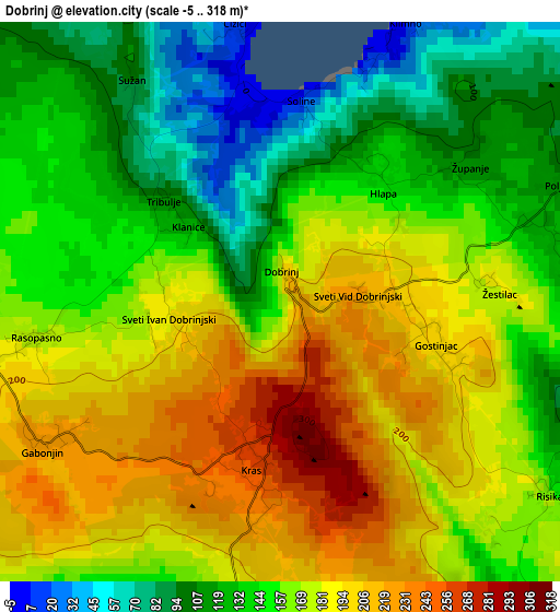 Dobrinj elevation map