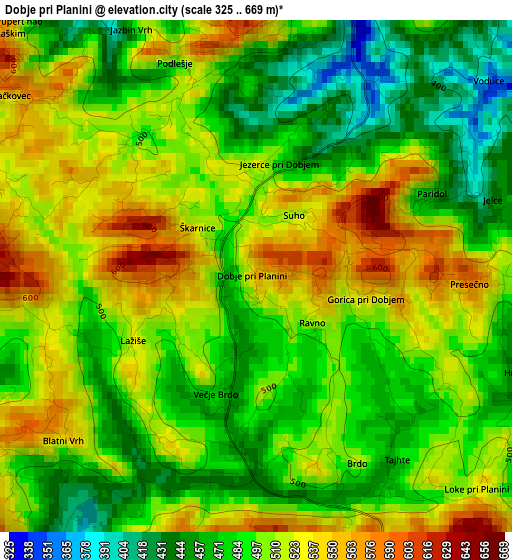 Dobje pri Planini elevation map