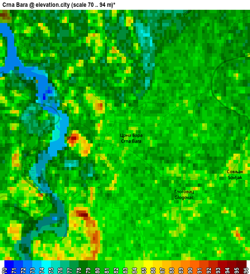 Crna Bara elevation map